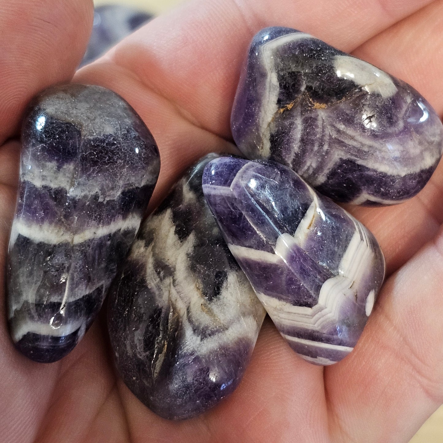 Chevron Amethyst polished pebbles