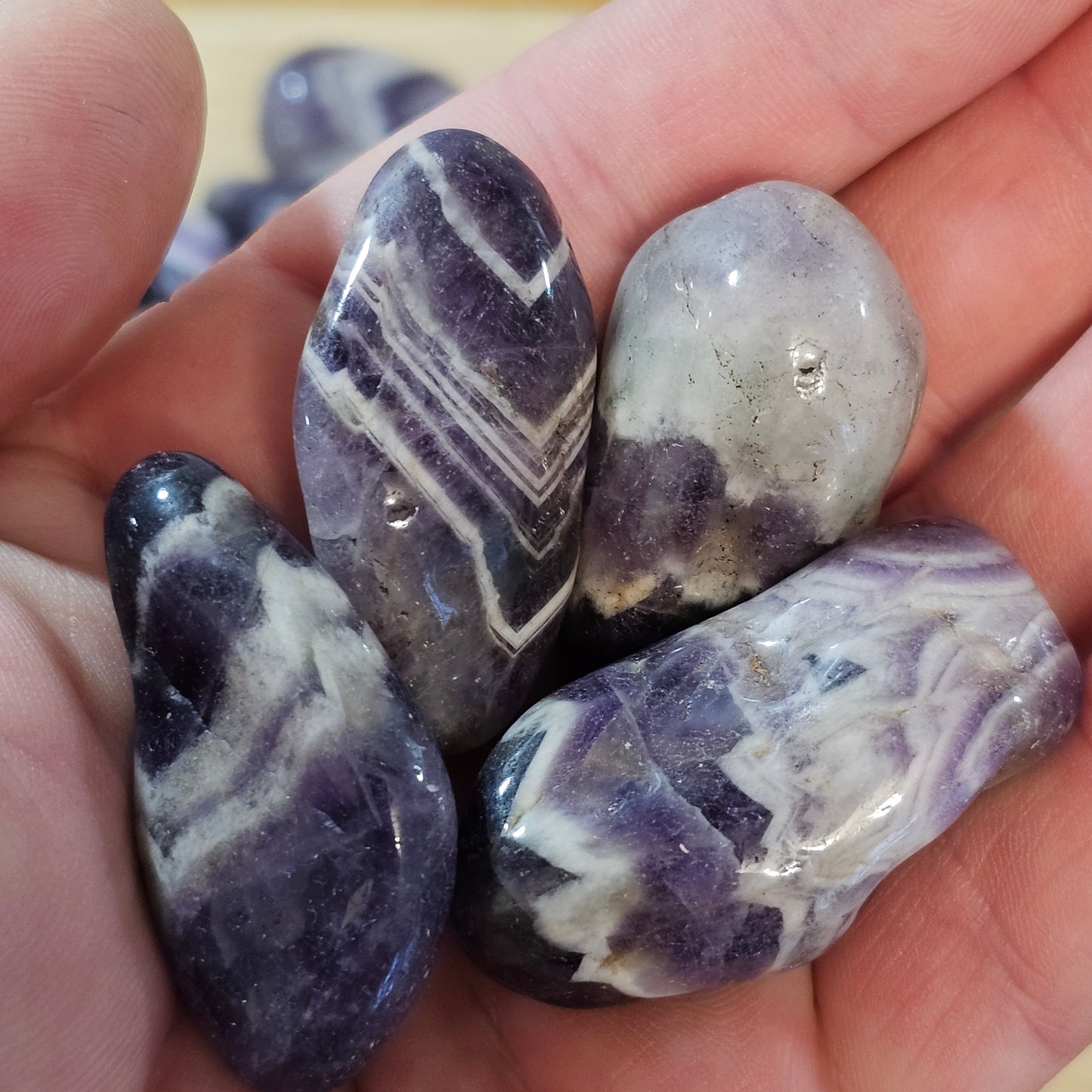 Chevron Amethyst polished pebbles