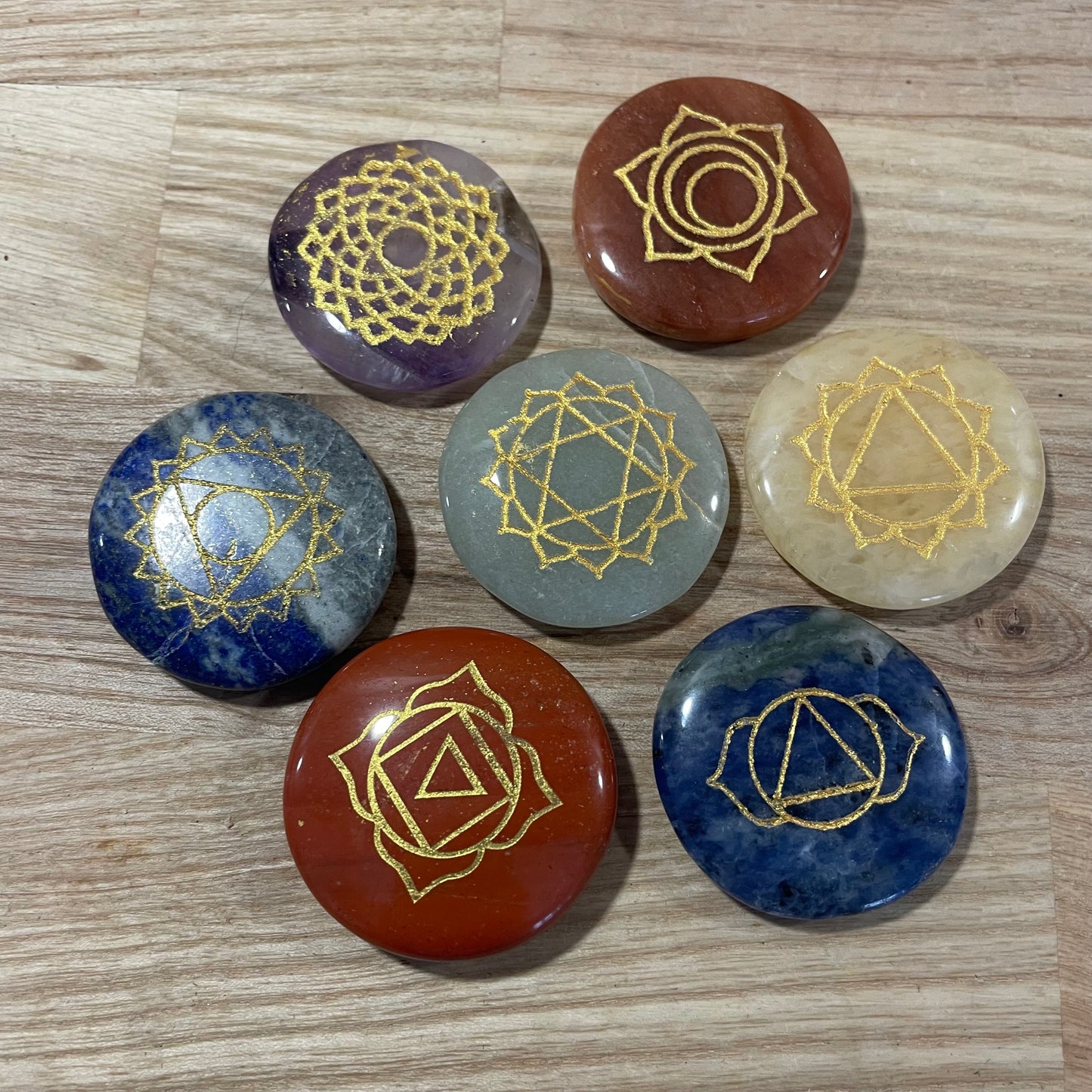 Chakra Engraved Crystal Flat Stones