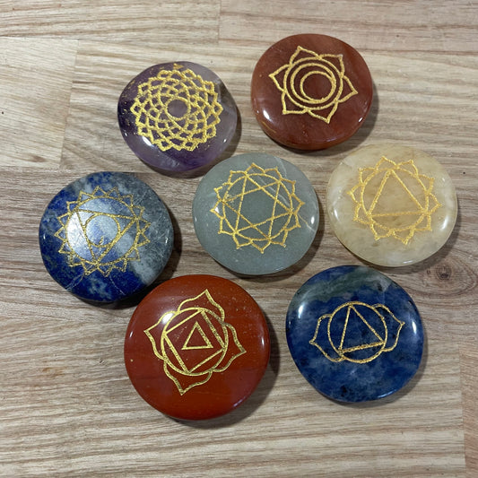 Chakra Engraved Crystal Flat Stones