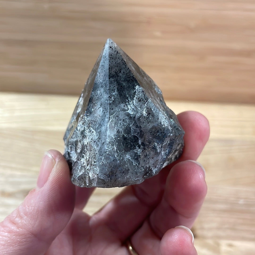 Tourmalinated Quartz Raw with cut and polished point