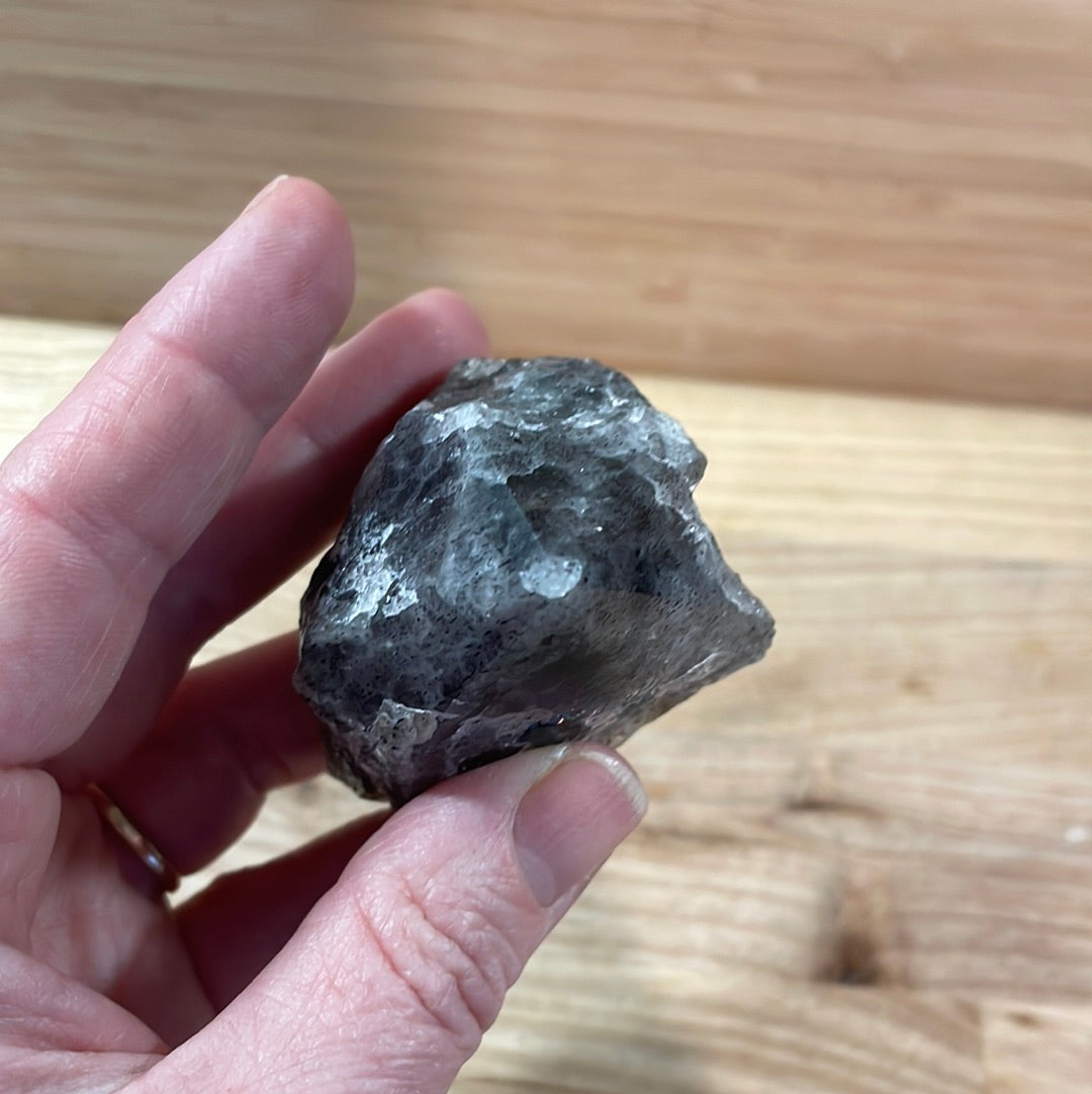 Tourmalinated Quartz Raw with cut and polished point