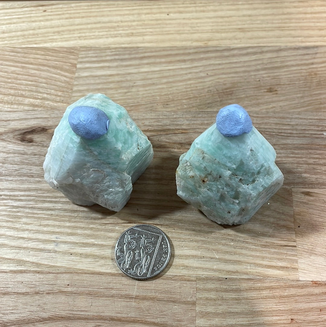 Amazonite Raw with cut and polished point