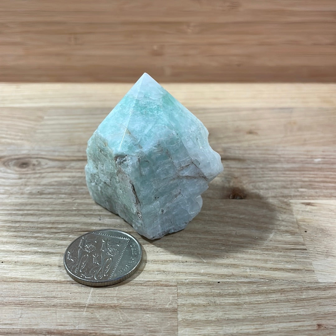 Amazonite Raw with cut and polished point