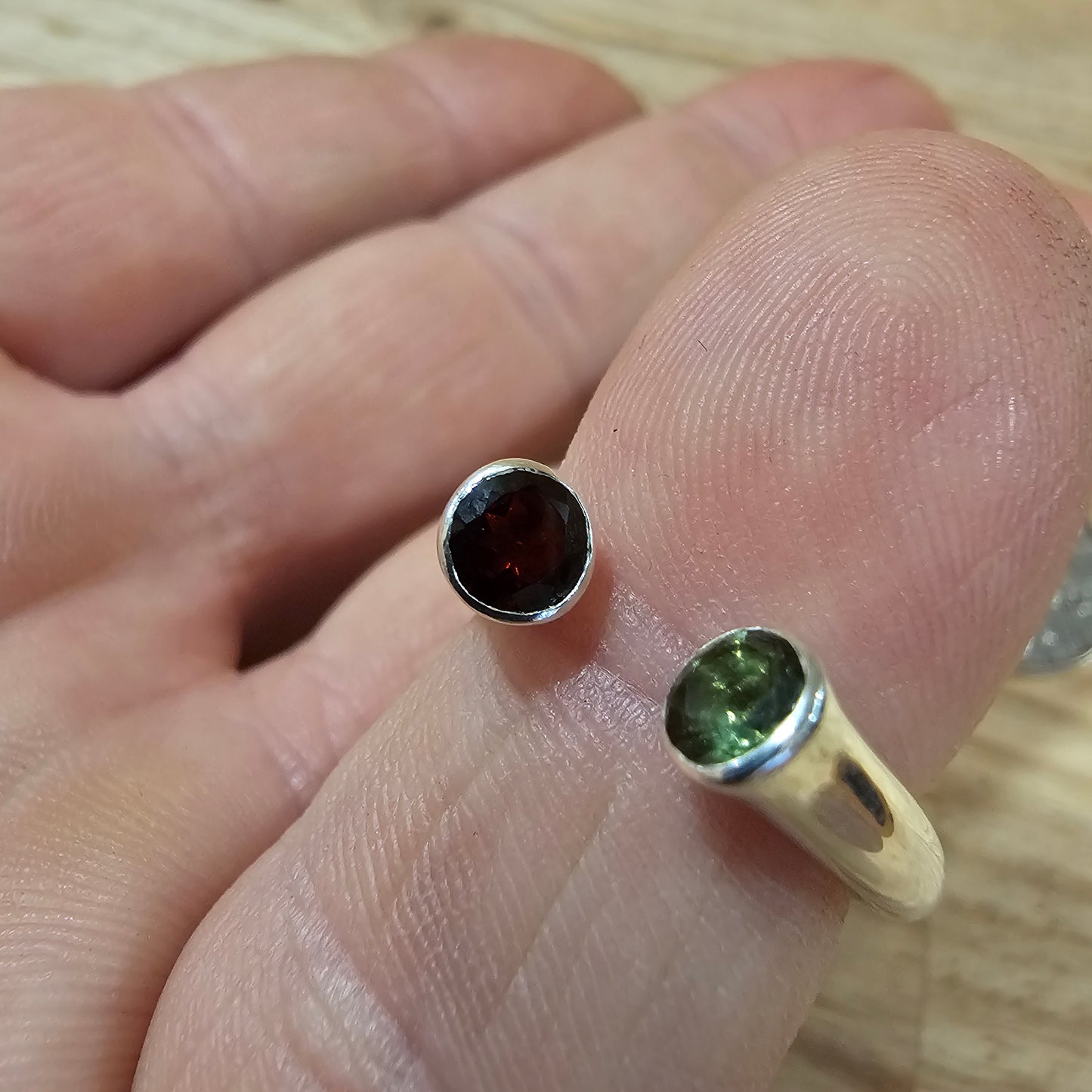 Moldavite / Garnet Adjustable ring