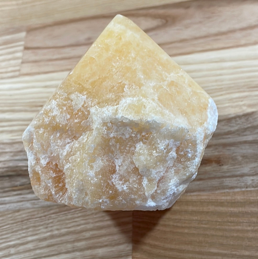 Orange Calcite Raw with Cut and Polished Point