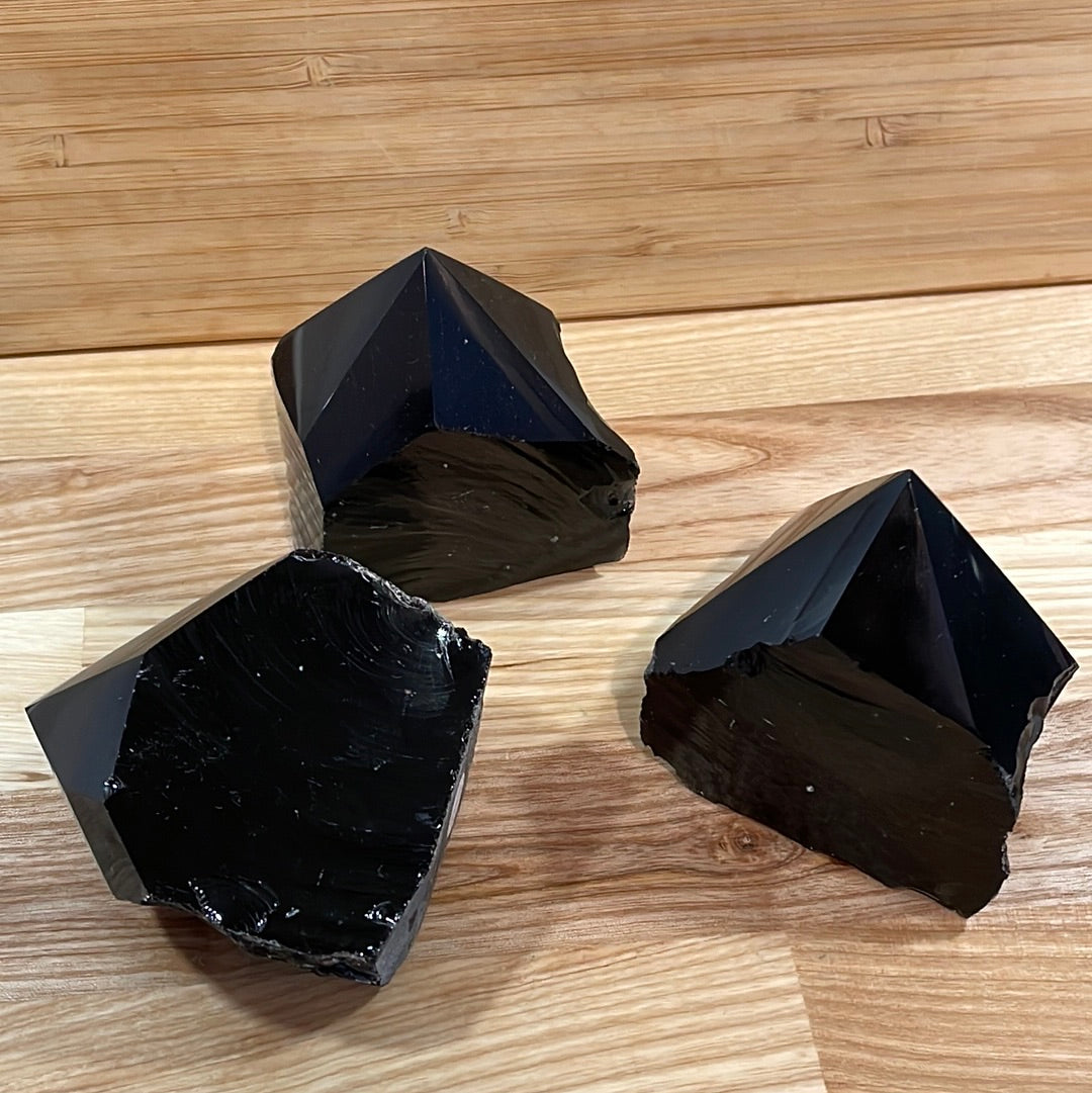 Black Obsidian Raw with Cut and Polished Point