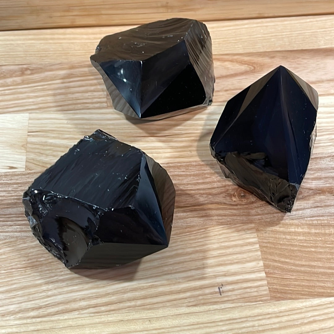 Black Obsidian Raw with Cut and Polished Point